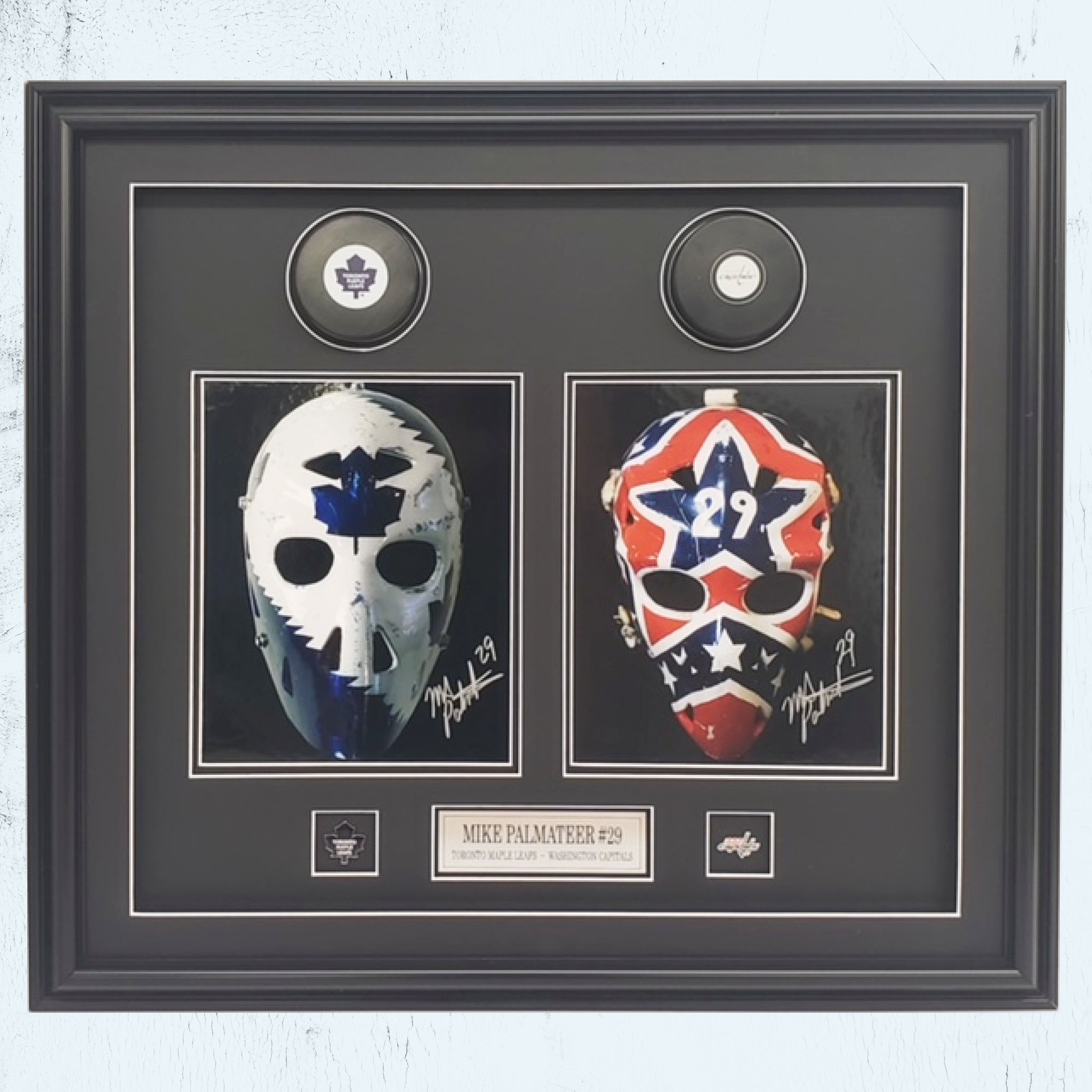 Framed: 22x20 Mike Palmateer Toronto Maple Leafs and Washington Capitals Goalie Mask Image Signed (6)